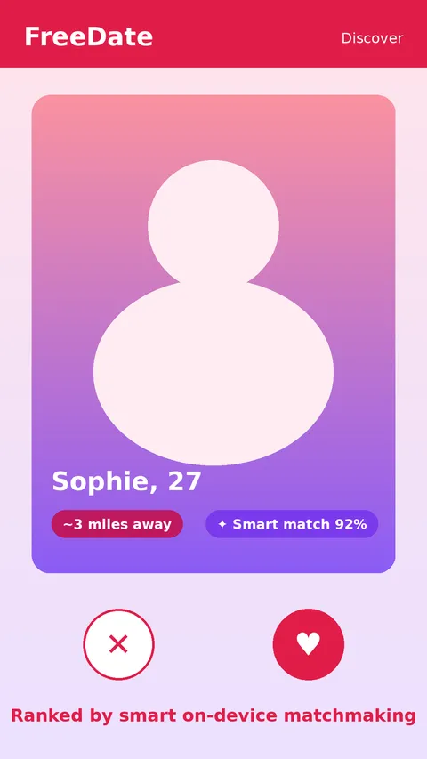 FreeDate swipe screen